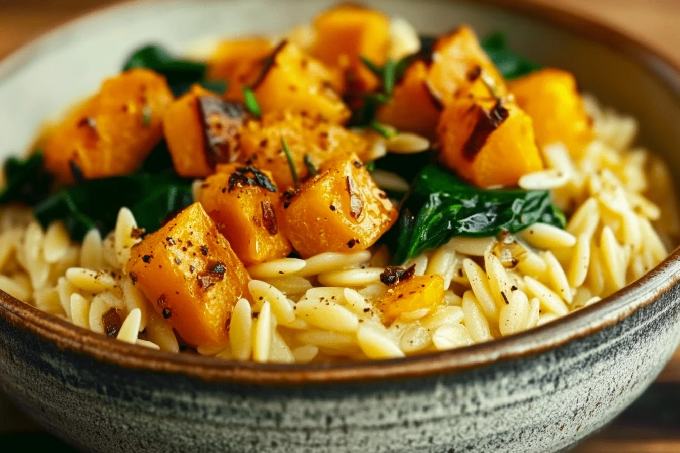 creamy orzo with roasted butternut squash and spinach