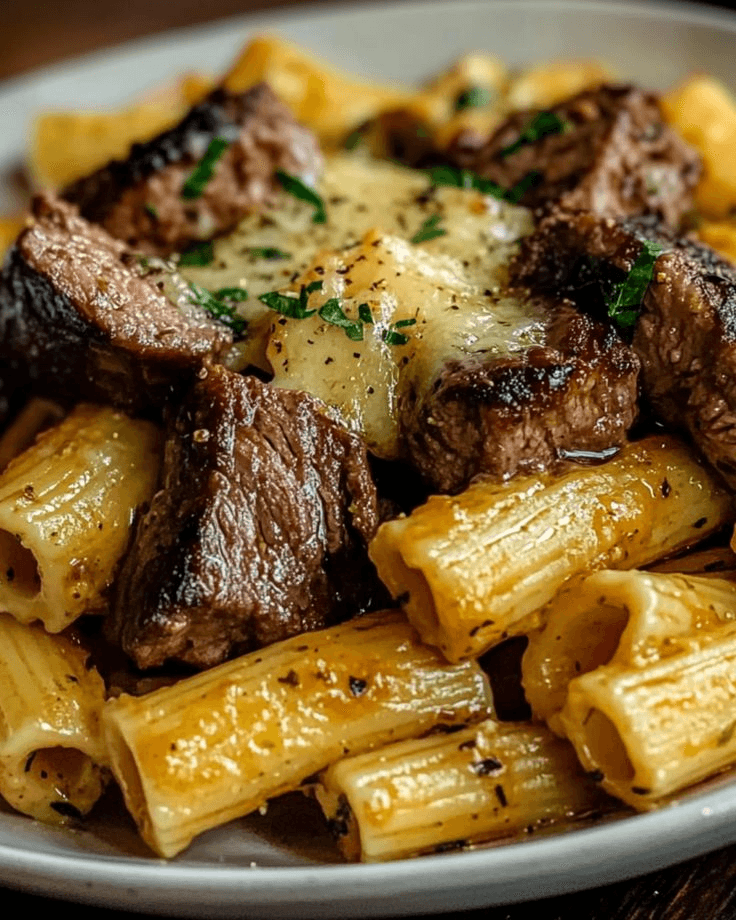 garlic butter steak with rigatoni