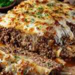 Crockpot French Onion Meatloaf with Melted Swiss Cheese